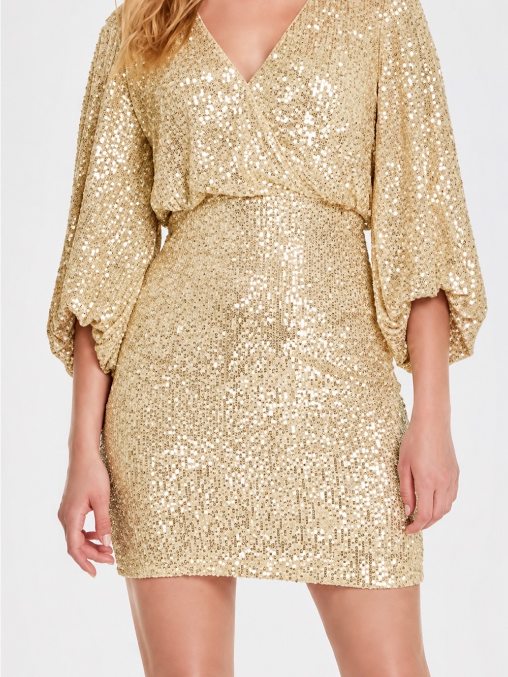 NWT Eliza J Gold Sequin Blouson Shift Dress Cocktail Party Holiday Size 8 - Picture 4 of 4